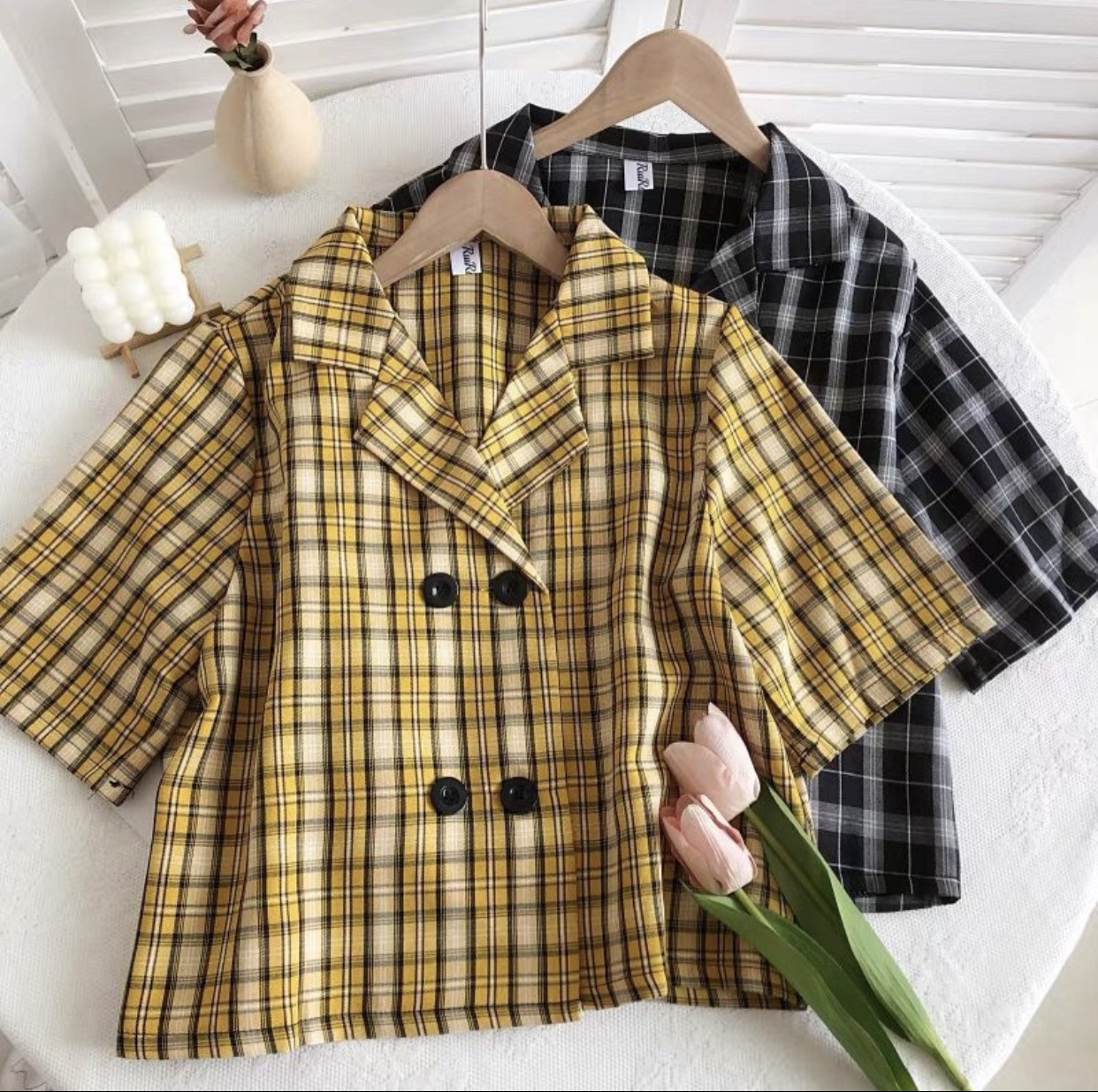 Yellow plaid sale cropped blazer